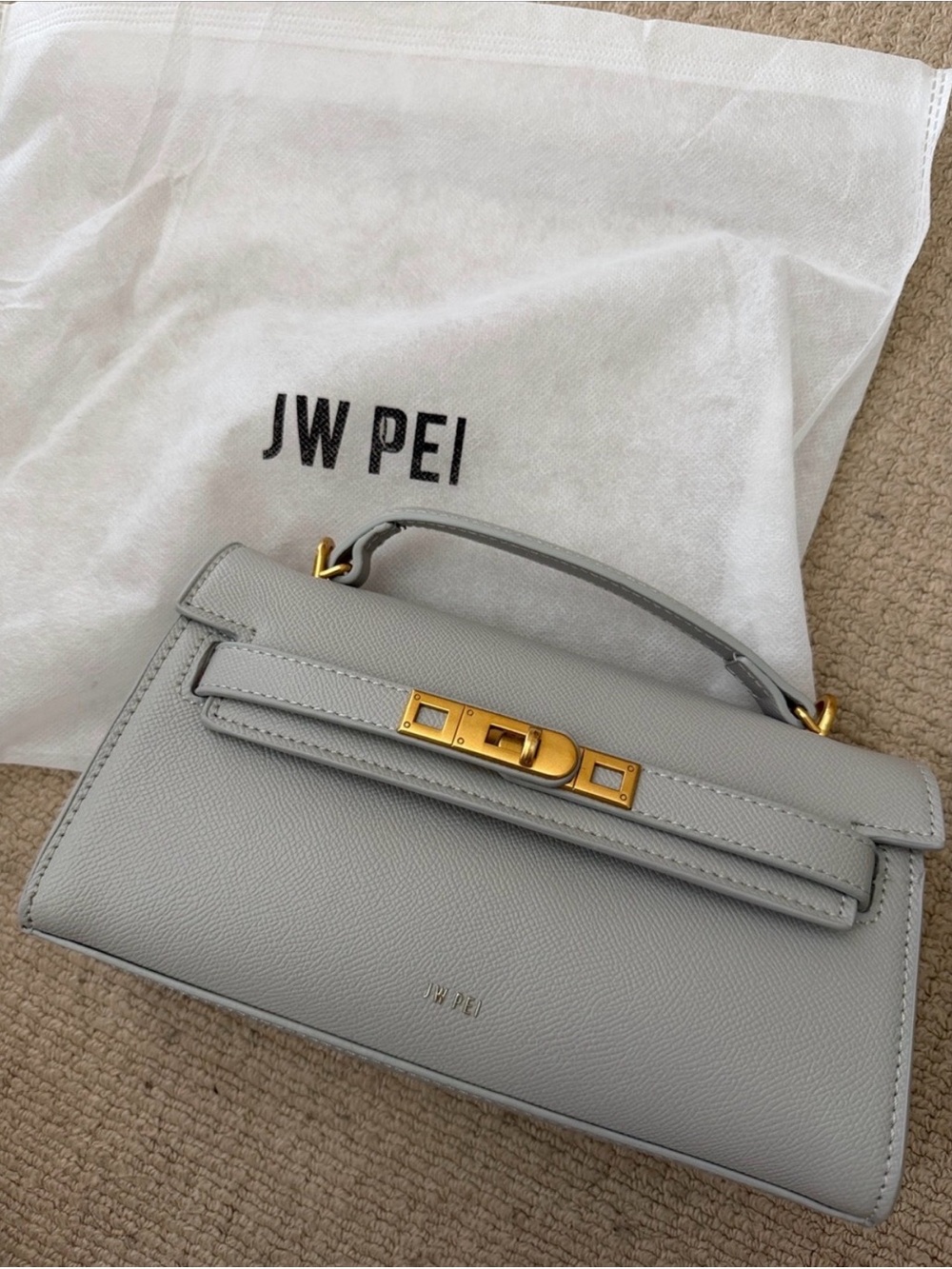 JW PEI Light Gray Top-Handle Satchel with Gold Hardware